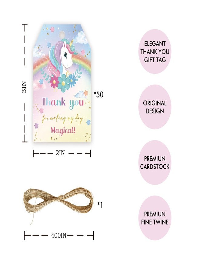 FORSHEEP 50pcs Unicorn Thank You Tags, Magical Gift Tag with String for Wedding Party, Unicorn Thank You Paper Tags for Rainbow Girl Birthday/Gender Reveal Party Favors - Image 2